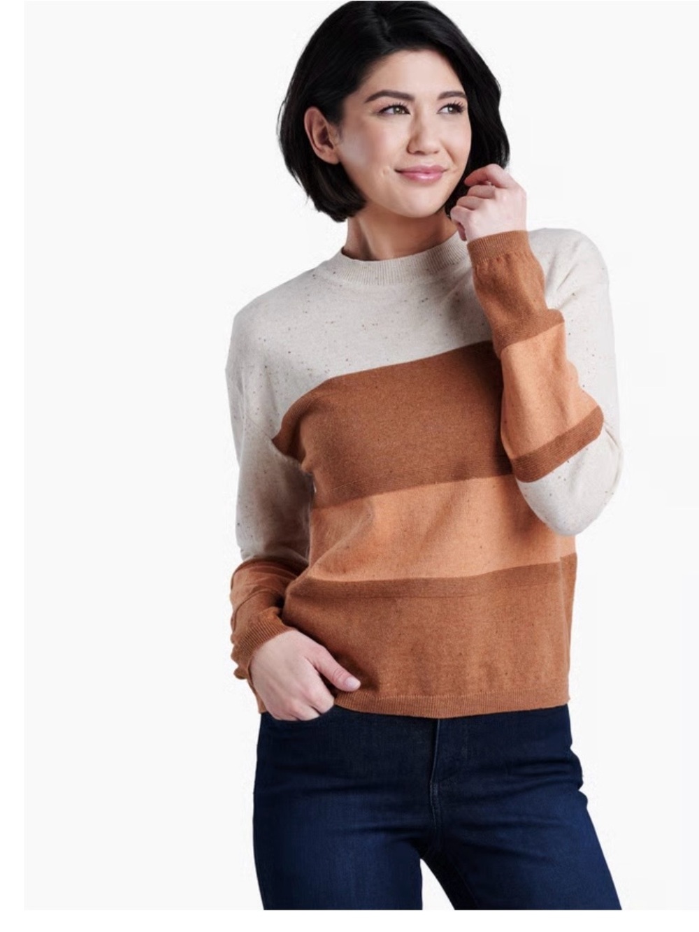 KUHL Valencia Sweater copper brown cream size small style 4198 cotton blend